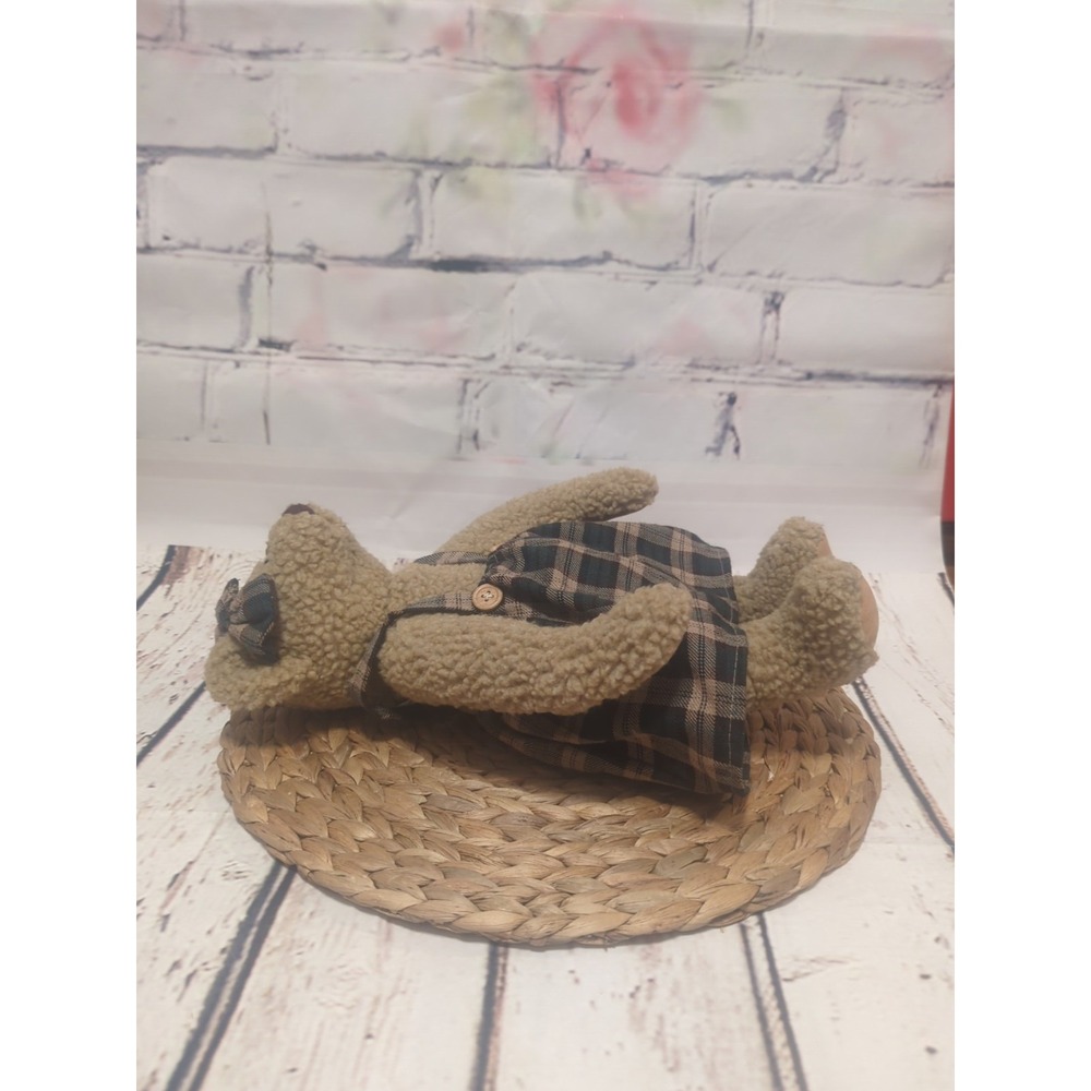 Geppeddo VTG 15 Inch Collectable Poseable Plush Bear With Green Tan Plaid Dress - Picture 5 of 10